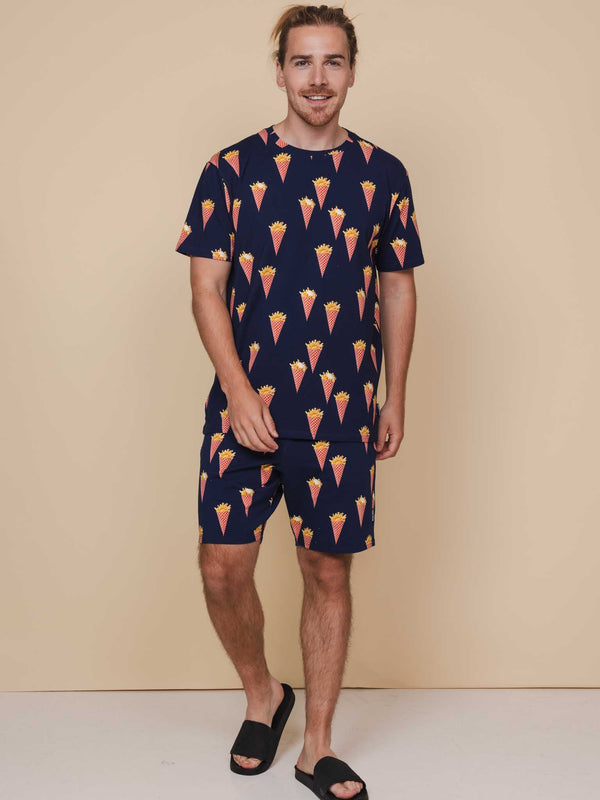 snurk Fries Navy T-shirt en Shorts set Heren