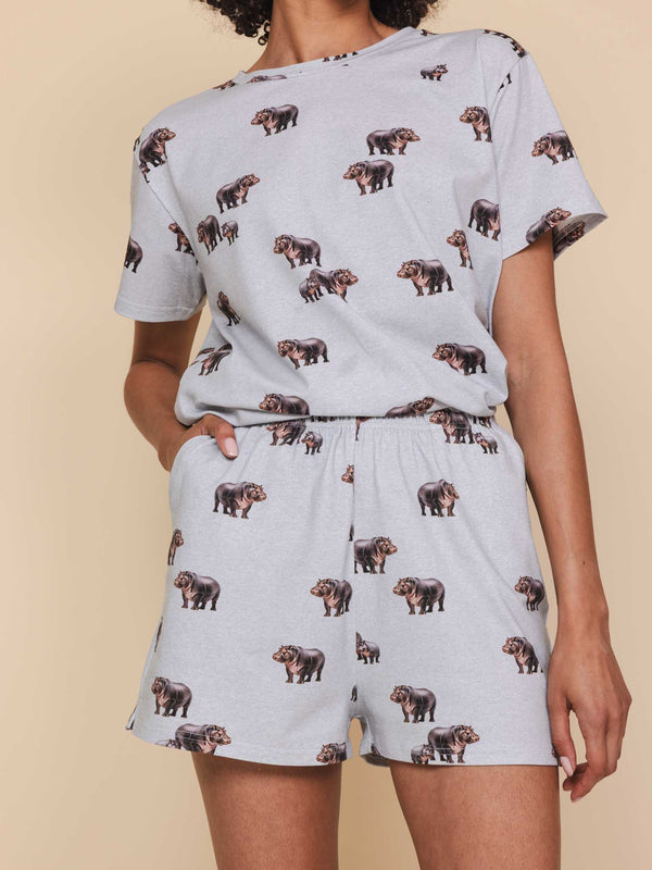 Snurk Hippos T-shirt En Shorts Set Dames
