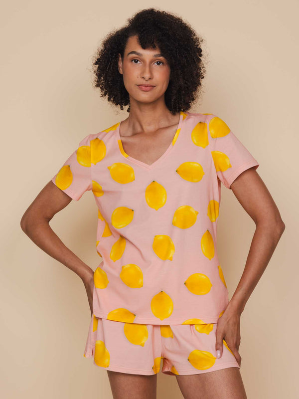 Snurk Lemon V-neck T-shirt En Shorts Set Dames