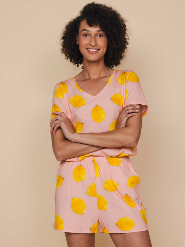 snurk Lemon V-neck T-shirt en Shorts set Dames