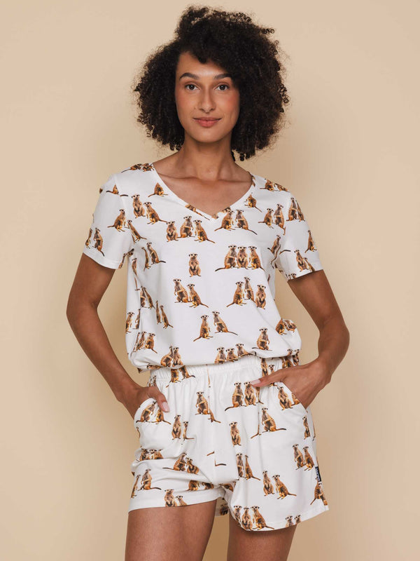 snurk Meerkats V-neck T-shirt en Shorts set Dames