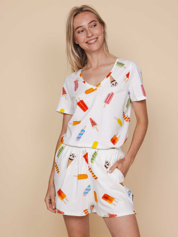 Snurk Popsicles V-neck T-shirt En Shorts Set Dames