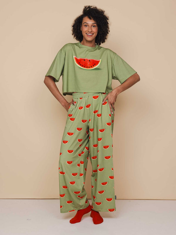 snurk Watermelon Cropped T-shirt en Wijde broek set Dames