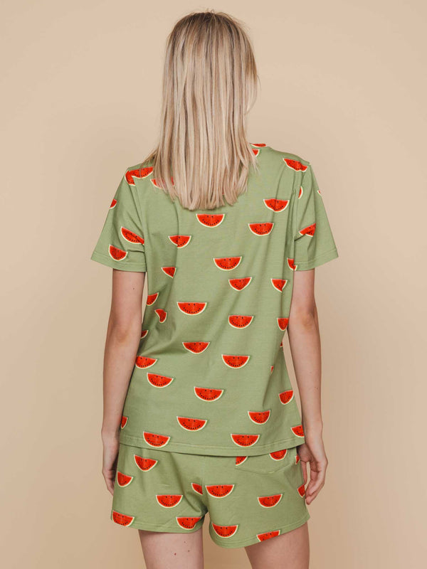 Snurk Watermelon V-neck T-shirt En Shorts Set Dames