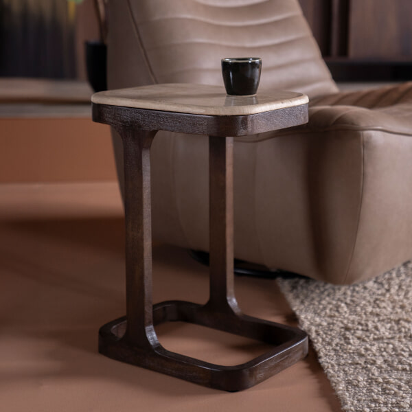 sohome Bijzettafel Tyler Mangohout en travertin 40 x 30cm