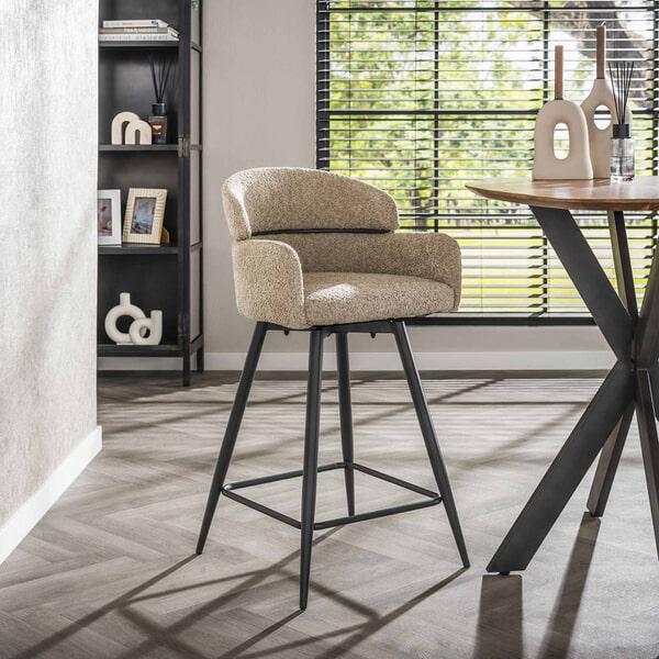 sohome Draaibare Barstoel Shalandra Bouclé kleur Zand (zithoogte 68cm)