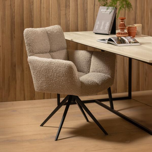 sohome Draaibare Eetkamerstoel Vinny Bouclé met armleuning kleur Zand