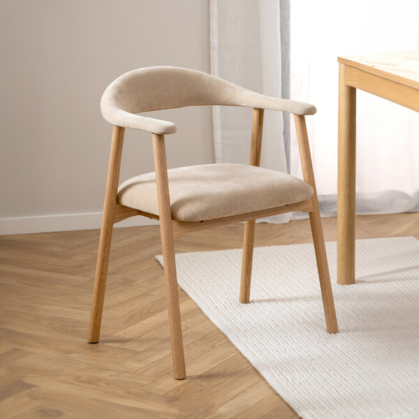 sohome Eetkamerstoel Gerado Eikenhout en chenille kleur Beige