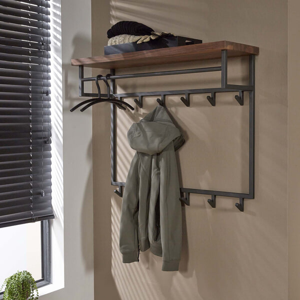 sohome Kapstok Amadou Saja notenhout met 12 haken en plank