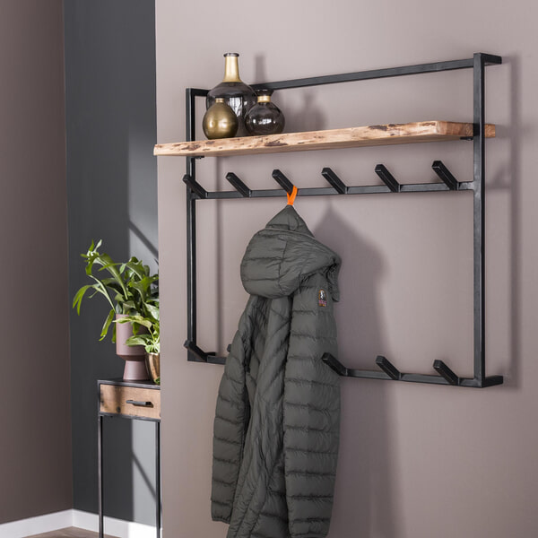 sohome Kapstok Cruz Acaciahout en metaal met 12 haken en plank