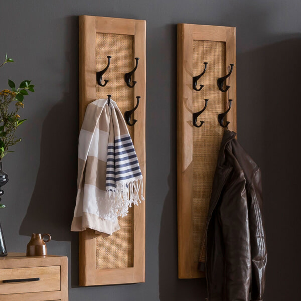 sohome Kapstok Denice Mangohout en rotan Met 8 haakjes