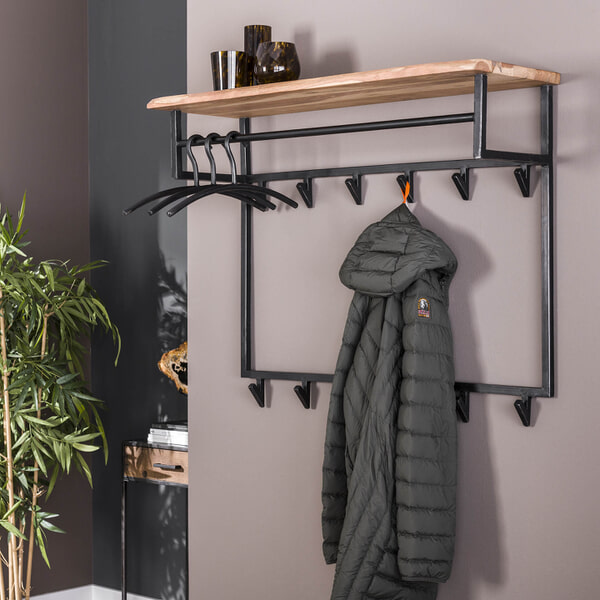 sohome Kapstok Liona Acaciahout en metaal met 12 haken en plank