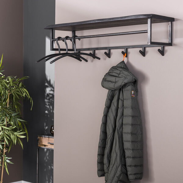 sohome Kapstok Yena Acaciahout en metaal met 6 haken en plank kleur zwart