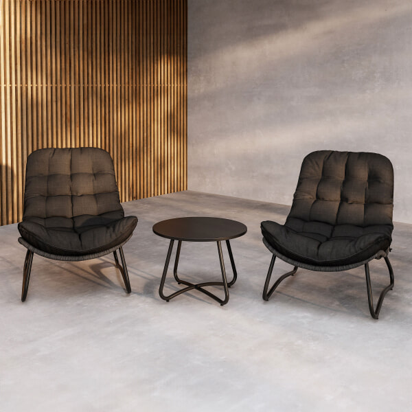 sohome Loungeset Laurissa Met 2 loungestoelen en tafel kleur Grijs/Zwart