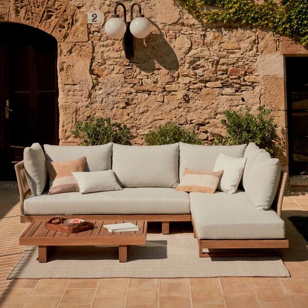 sohome Loungeset Raco Acaciahout Met hoekbank en salontafel