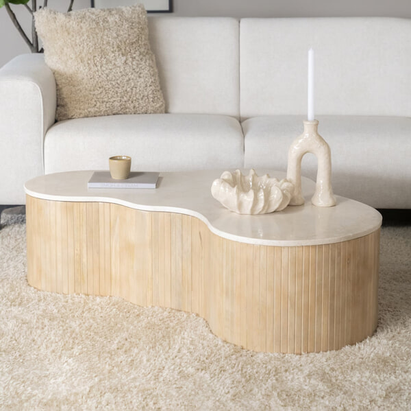 sohome Organische Salontafel Kira Mangohout en marmer 129 x 84cm