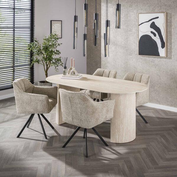 sohome Ovale Eettafel Ciarra Keramiek in Travertin-look 180 x 90cm