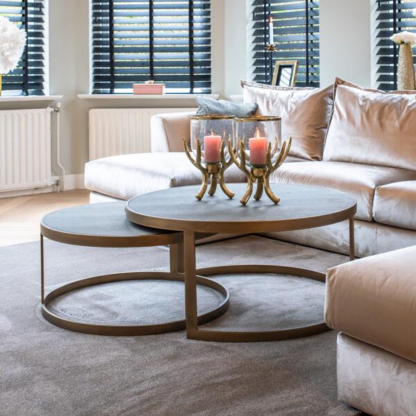 sohome Salontafel Bloomingville Segrijn / Mat goud Set van 2 stuks