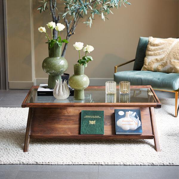 sohome Salontafel Yuki Acaciahout en glas 112 x 70cm