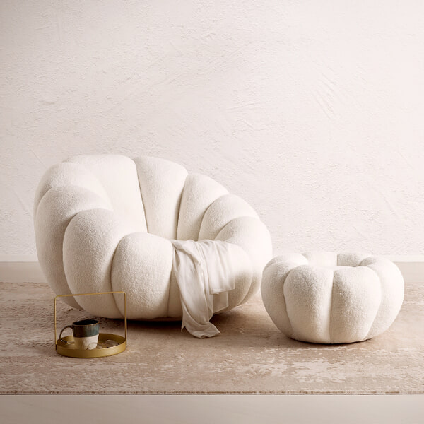 sohome Fauteuil Dontavis Teddy incl. poef kleur Wit