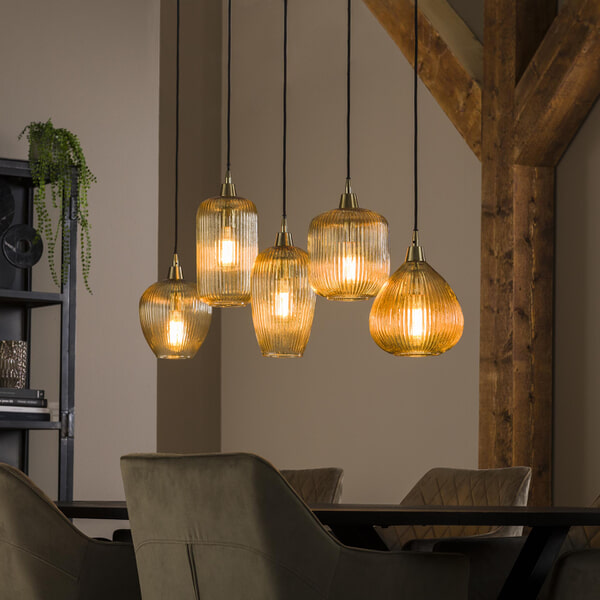 sohome Hanglamp Zarek Glas 5-lamps kleur Amber