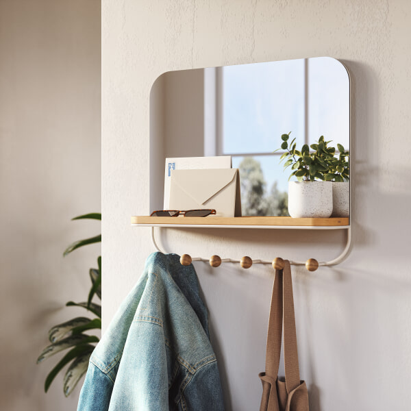 sohome Spiegel Estique Met 6 haken en plankje kleur Wit