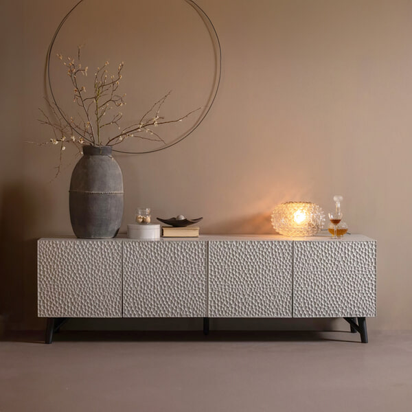 sohome TV-meubel Carved Mangohout 185cm kleur Mistgrijs