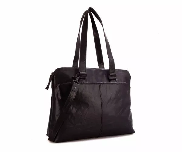 Spikes & Sparrow Spikes & Sparrow Leren Laptop Schoudertas – Billie – Zwart