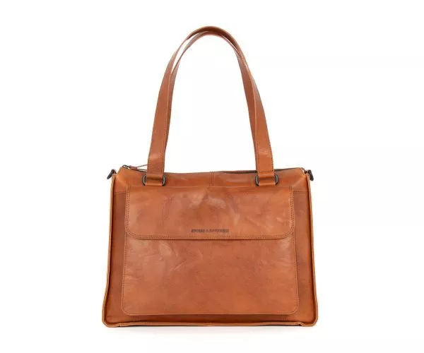 spikes & sparrow Spikes & Sparrow Leren Laptop Schoudertas – Ceciley – Brandy Cognac