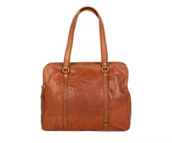 Spikes & Sparrow Spikes & Sparrow Leren Laptop Schoudertas – Kansas – Brandy Cognac