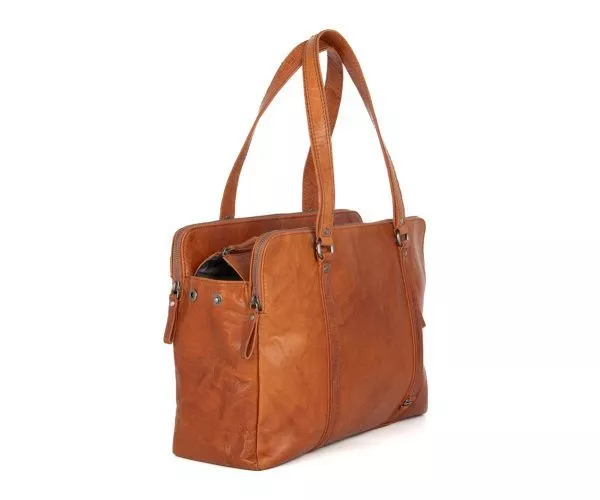 Spikes & Sparrow Spikes & Sparrow Leren Laptop Schoudertas – Kansas – Brandy Cognac