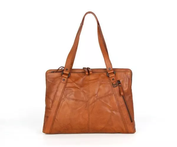 spikes & sparrow Spikes & Sparrow Leren Laptop Schoudertas – Lilian – Brandy Cognac