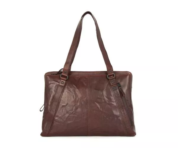 spikes & sparrow Spikes & Sparrow Leren Laptop Schoudertas – Lilian – Donkerbruin