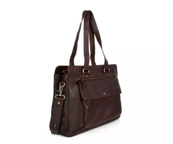 Spikes & Sparrow Spikes & Sparrow Leren Laptop Schoudertas – Miranda – Donkerbruin