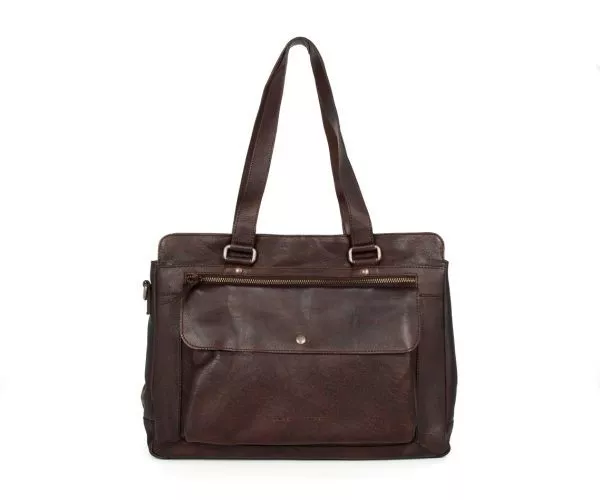 spikes & sparrow Spikes & Sparrow Leren Laptop Schoudertas – Miranda – Donkerbruin