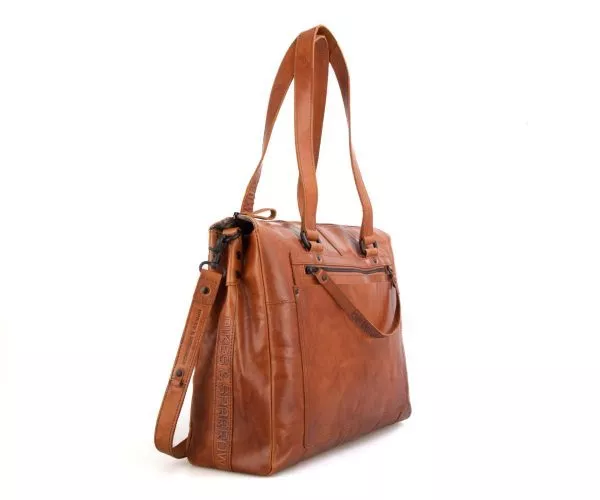 Spikes & Sparrow Spikes & Sparrow Leren Laptop Schoudertas – Sadie – Brandy Cognac