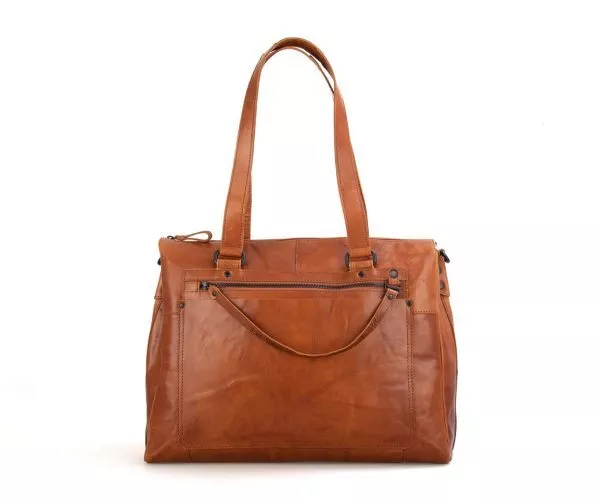 spikes & sparrow Spikes & Sparrow Leren Laptop Schoudertas – Sadie – Brandy Cognac