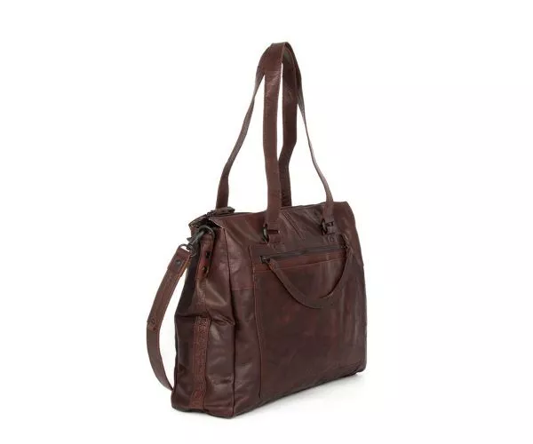 Spikes & Sparrow Spikes & Sparrow Leren Laptop Schoudertas – Sadie – Donkerbruin