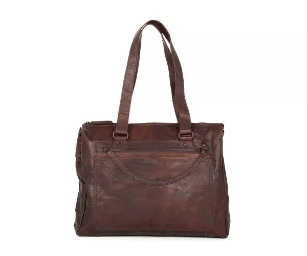 spikes & sparrow Spikes & Sparrow Leren Laptop Schoudertas – Sadie – Donkerbruin