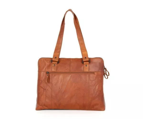 Spikes & Sparrow Spikes & Sparrow Leren Laptop Schoudertas – Stella – Brandy Cognac