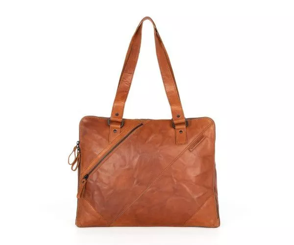 spikes & sparrow Spikes & Sparrow Leren Laptop Schoudertas – Stella – Brandy Cognac
