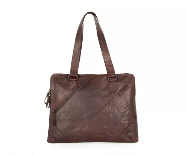 spikes & sparrow Spikes & Sparrow Leren Laptop Schoudertas – Stella – Donkerbruin