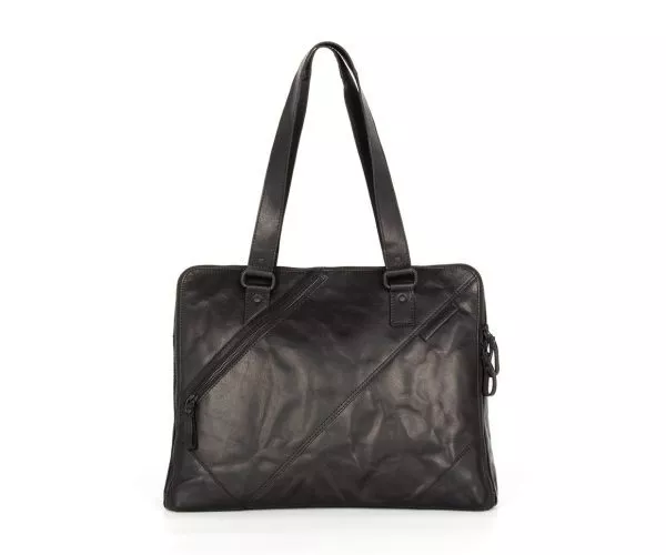 spikes & sparrow Spikes & Sparrow Leren Laptop Schoudertas – Stella – Zwart