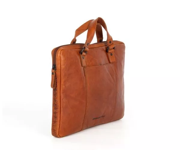 Spikes & Sparrow Spikes & Sparrow Leren Laptophoes / Laptop Handtas – Austin – Brandy Cognac