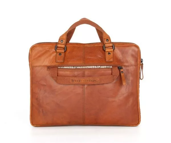 Spikes & Sparrow Spikes & Sparrow Leren Laptophoes / Laptop Handtas – Austin – Brandy Cognac