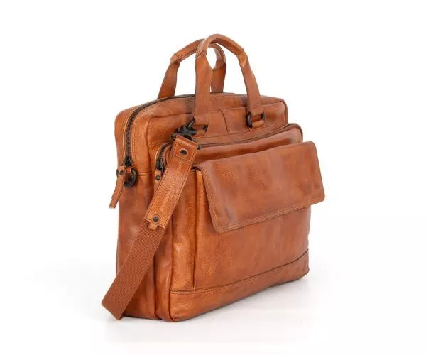 spikes & sparrow Spikes & Sparrow Leren Laptoptas – Kevin – Brandy Cognac