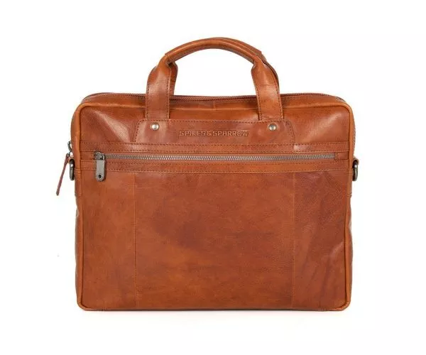 Spikes & Sparrow Spikes & Sparrow Leren Laptoptas – Montana – Brandy Cognac