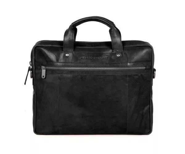 Spikes & Sparrow Spikes & Sparrow Leren Laptoptas – Montana – Zwart