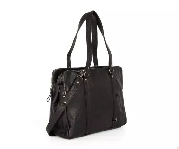 spikes & sparrow Spikes & Sparrow Leren Laptoptas / Schoudertas – Kansas – Zwart