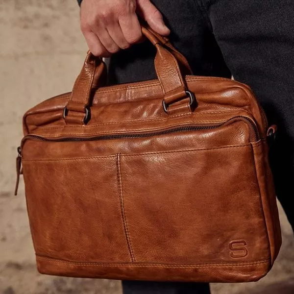 Spikes & Sparrow Spikes & Sparrow Leren Laptoptas – Steven – Brandy Cognac